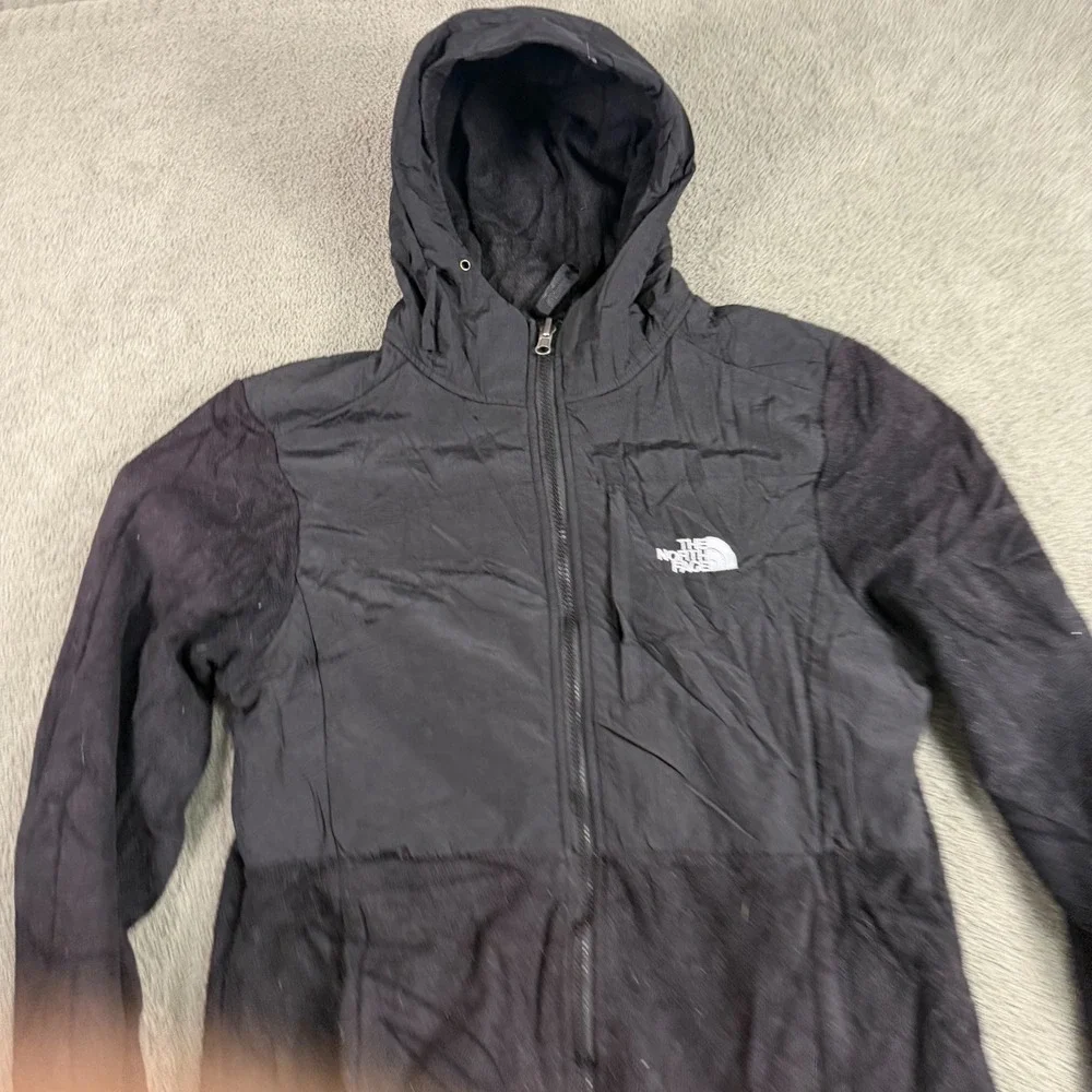 The North Face Mens Black Hybrid Fleece Hooded Jacket Full Zip Medium 8982
